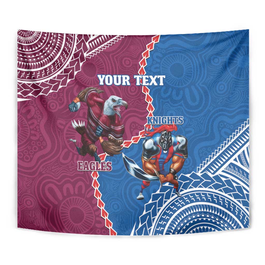 Personalised Eagles And Knights Rugby Tapestry Aboriginal Mix Polynesian Pattern - Vibe Hoodie Shop