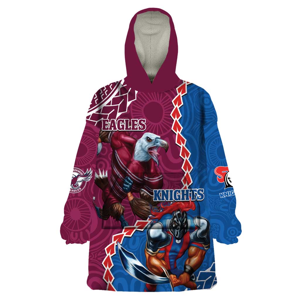 Personalised Eagles And Knights Rugby Wearable Blanket Hoodie Aboriginal Mix Polynesian Pattern - Vibe Hoodie Shop