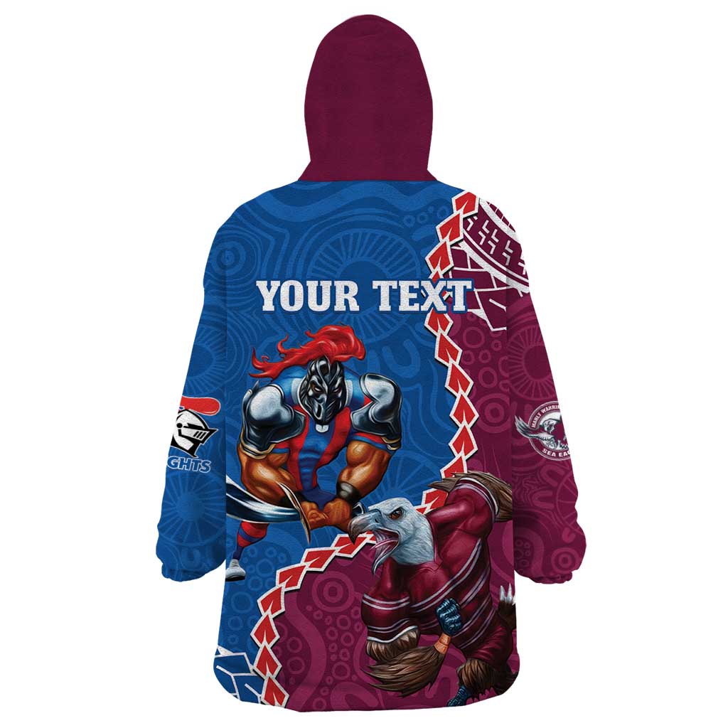 Personalised Eagles And Knights Rugby Wearable Blanket Hoodie Aboriginal Mix Polynesian Pattern - Vibe Hoodie Shop