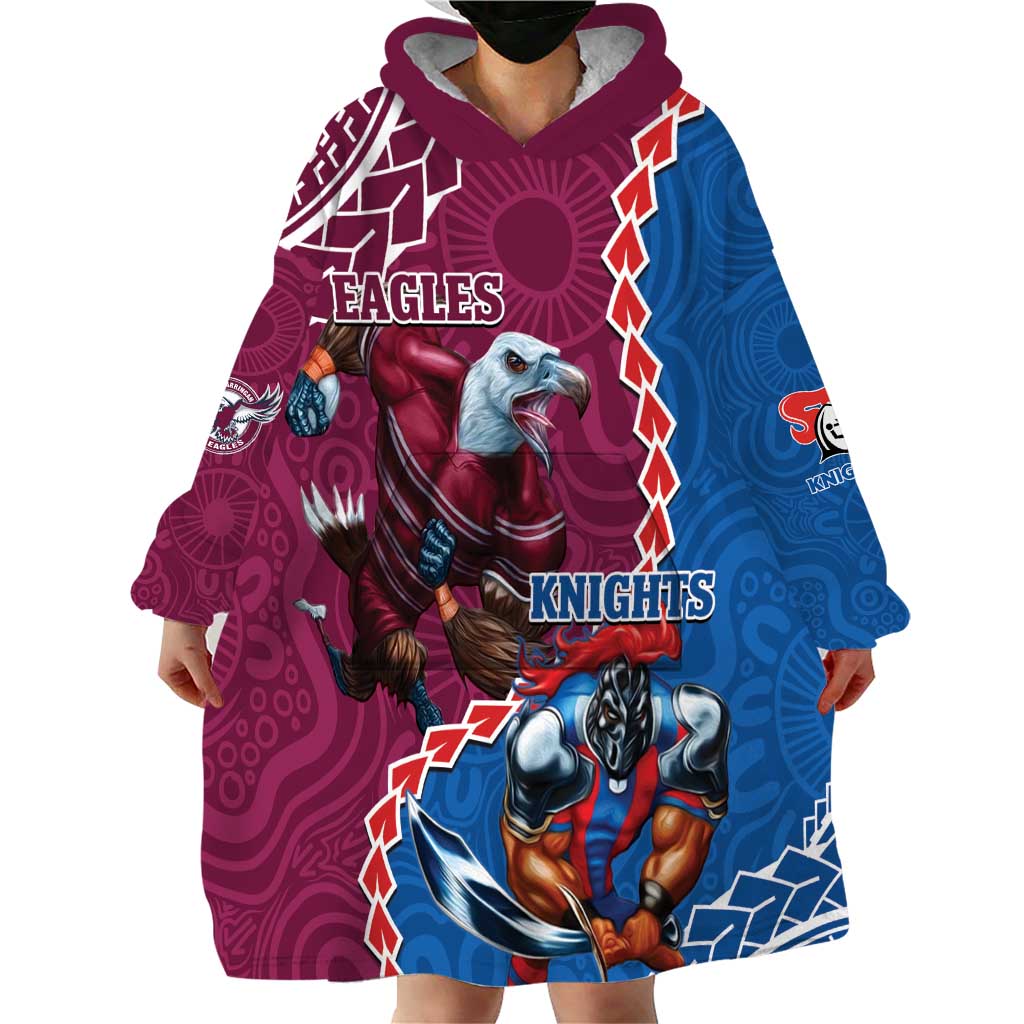 Personalised Eagles And Knights Rugby Wearable Blanket Hoodie Aboriginal Mix Polynesian Pattern - Vibe Hoodie Shop