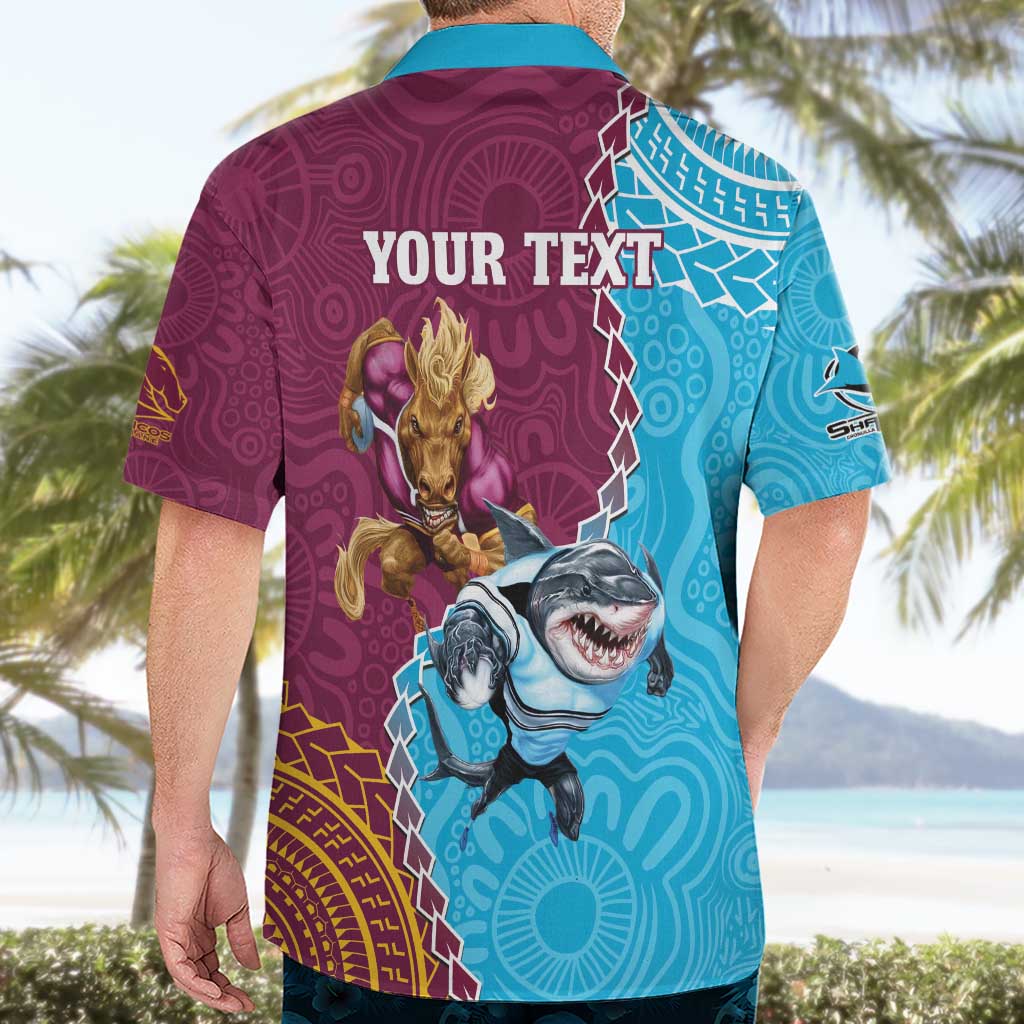 Personalised Sharks And Broncos Rugby Hawaiian Shirt Aboriginal Mix Polynesian Pattern - Vibe Hoodie Shop