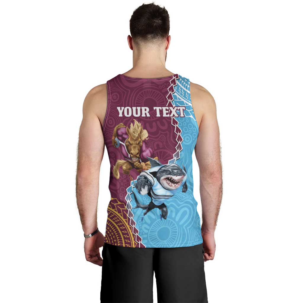Personalised Sharks And Broncos Rugby Men Tank Top Aboriginal Mix Polynesian Pattern - Vibe Hoodie Shop