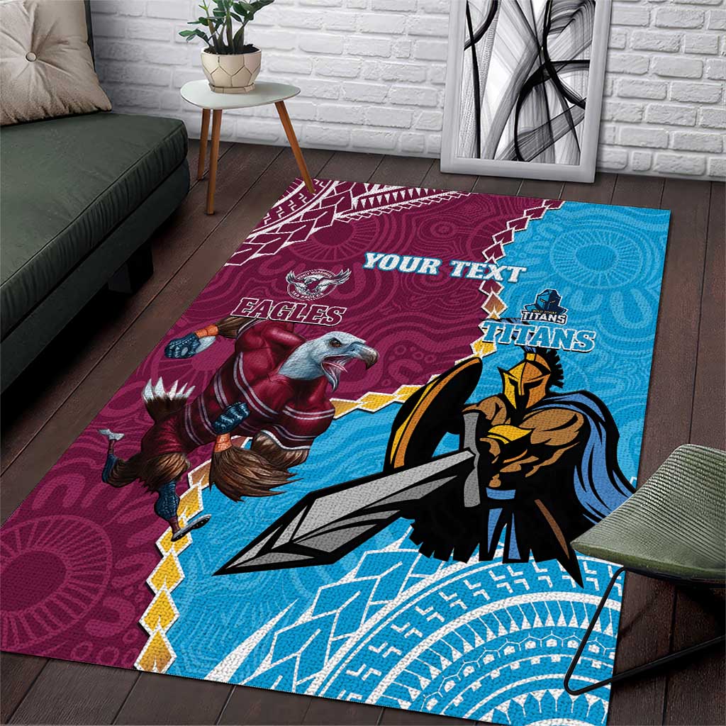 Personalised Eagles And Titans Rugby Area Rug Aboriginal Mix Polynesian Pattern - Vibe Hoodie Shop