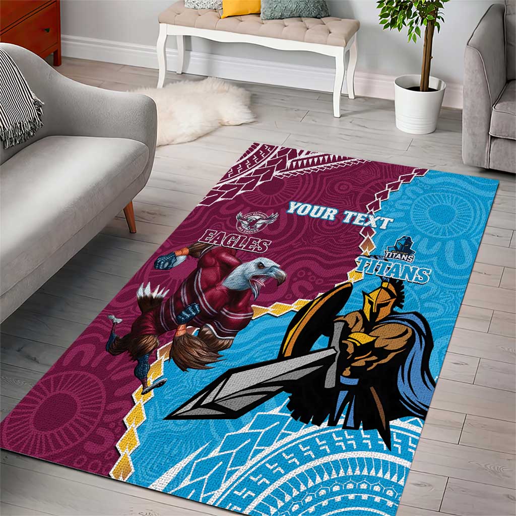 Personalised Eagles And Titans Rugby Area Rug Aboriginal Mix Polynesian Pattern - Vibe Hoodie Shop