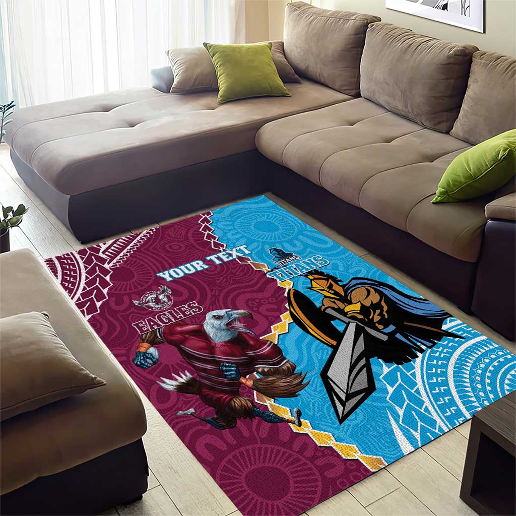 Personalised Eagles And Titans Rugby Area Rug Aboriginal Mix Polynesian Pattern - Vibe Hoodie Shop