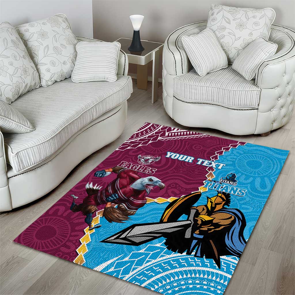 Personalised Eagles And Titans Rugby Area Rug Aboriginal Mix Polynesian Pattern - Vibe Hoodie Shop