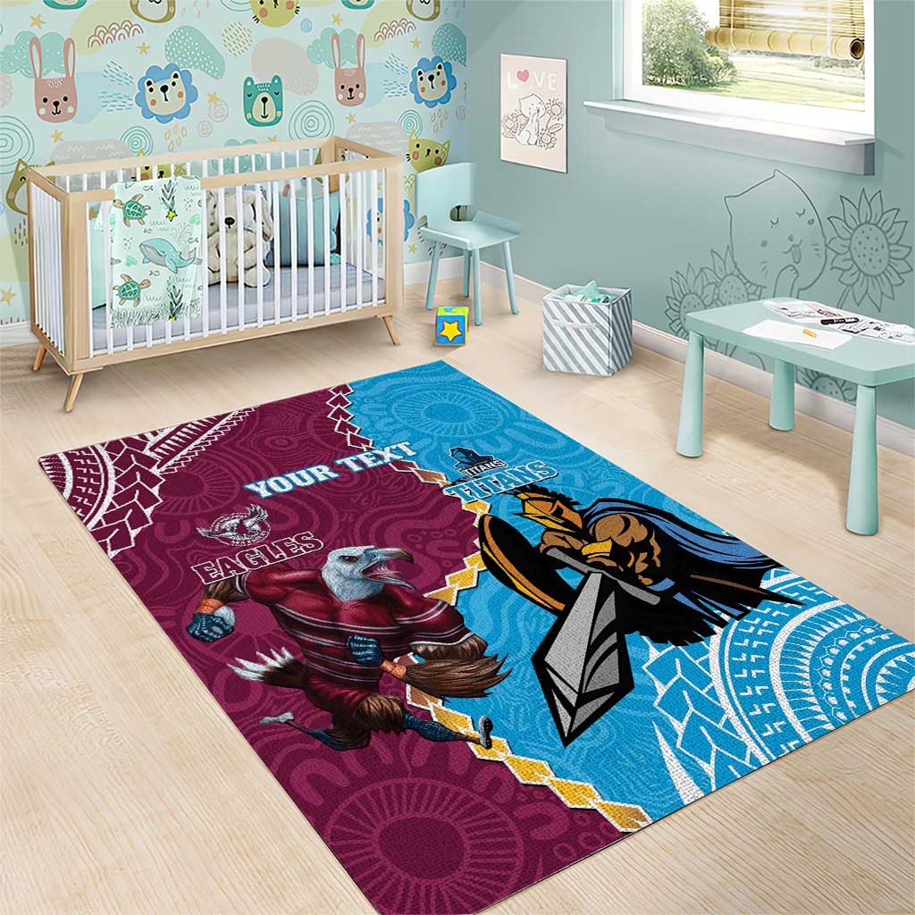 Personalised Eagles And Titans Rugby Area Rug Aboriginal Mix Polynesian Pattern - Vibe Hoodie Shop