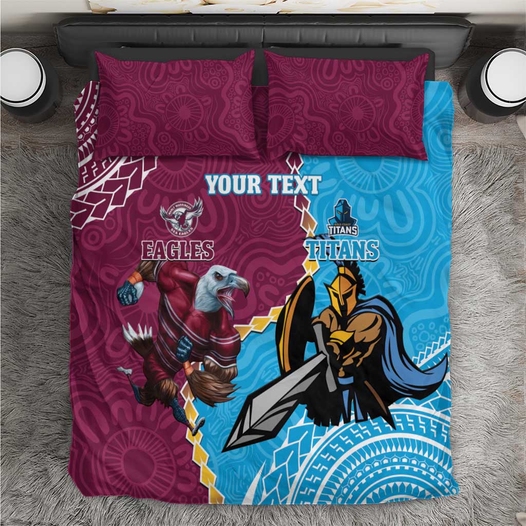 Personalised Eagles And Titans Rugby Bedding Set Aboriginal Mix Polynesian Pattern - Vibe Hoodie Shop