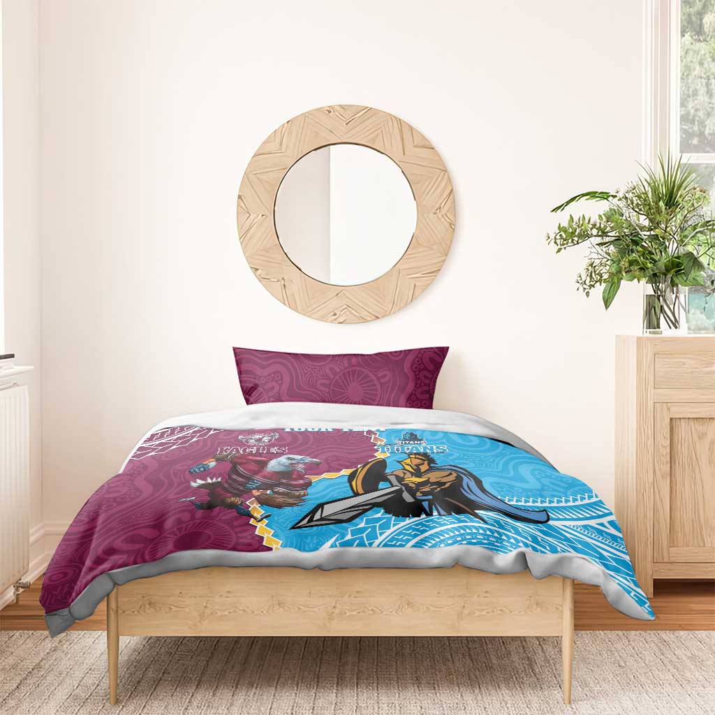 Personalised Eagles And Titans Rugby Bedding Set Aboriginal Mix Polynesian Pattern - Vibe Hoodie Shop