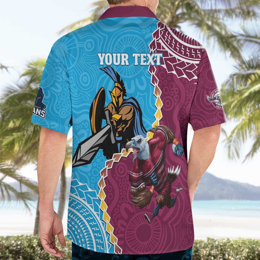 Personalised Eagles And Titans Rugby Hawaiian Shirt Aboriginal Mix Polynesian Pattern - Vibe Hoodie Shop