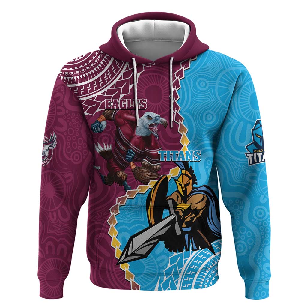 Personalised Eagles And Titans Rugby Hoodie Aboriginal Mix Polynesian Pattern - Vibe Hoodie Shop