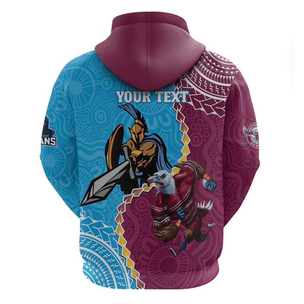 Personalised Eagles And Titans Rugby Hoodie Aboriginal Mix Polynesian Pattern - Vibe Hoodie Shop