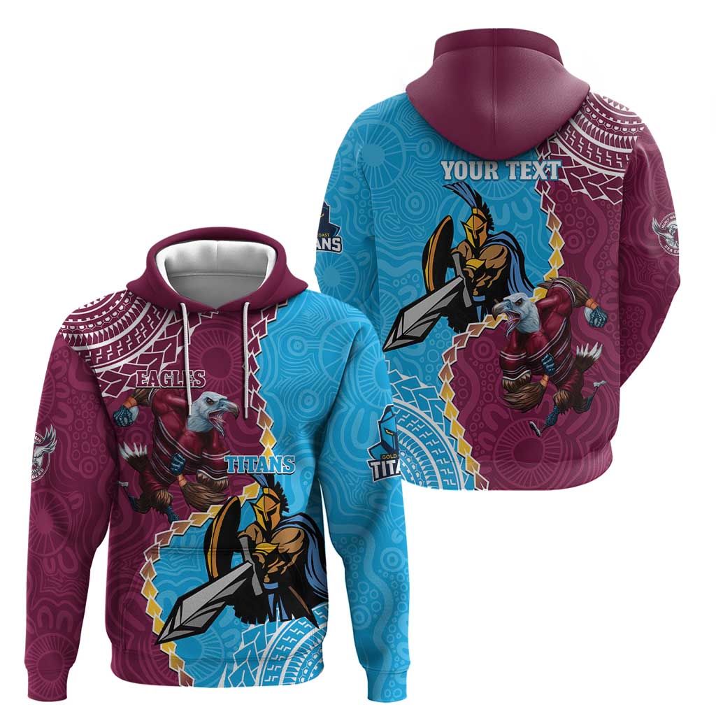 Personalised Eagles And Titans Rugby Hoodie Aboriginal Mix Polynesian Pattern - Vibe Hoodie Shop