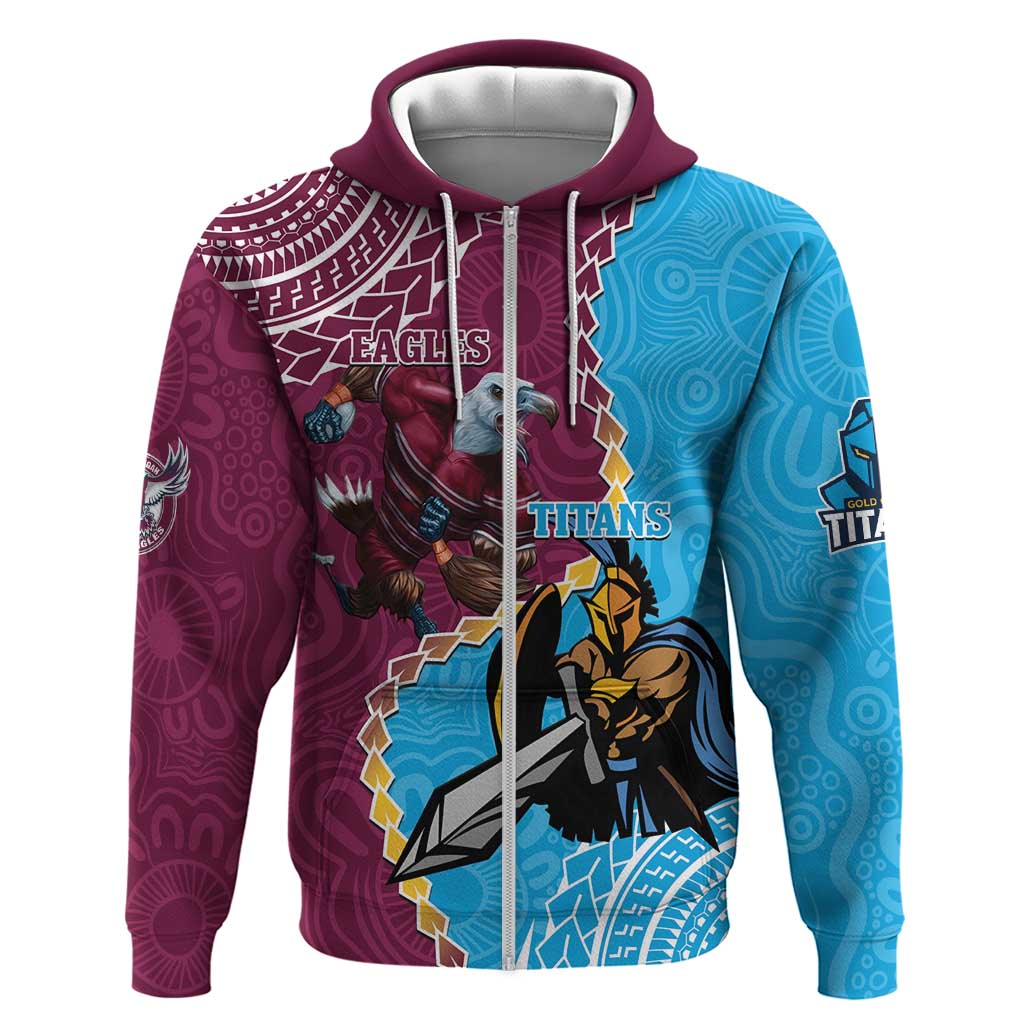 Personalised Eagles And Titans Rugby Hoodie Aboriginal Mix Polynesian Pattern - Vibe Hoodie Shop