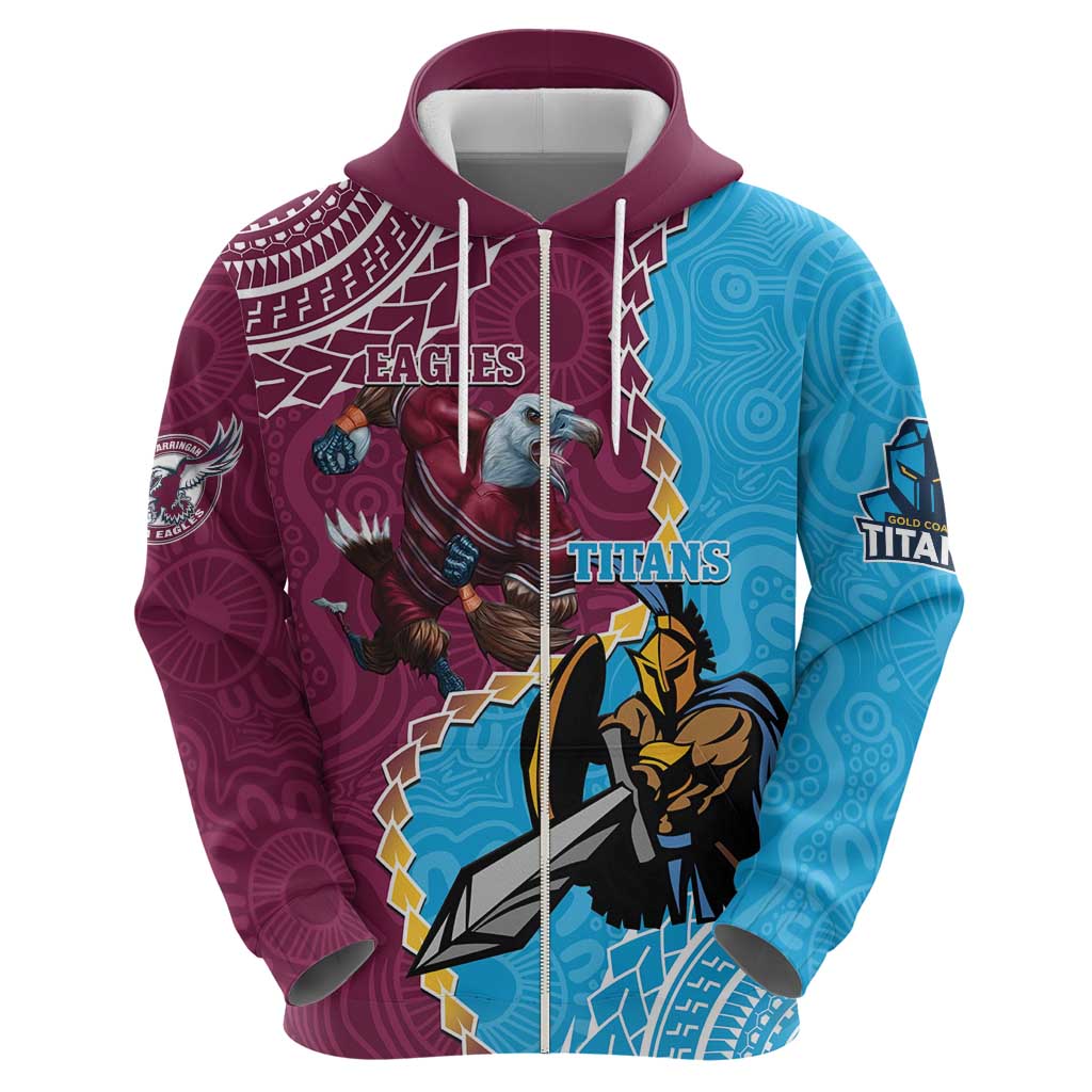 Personalised Eagles And Titans Rugby Hoodie Aboriginal Mix Polynesian Pattern - Vibe Hoodie Shop