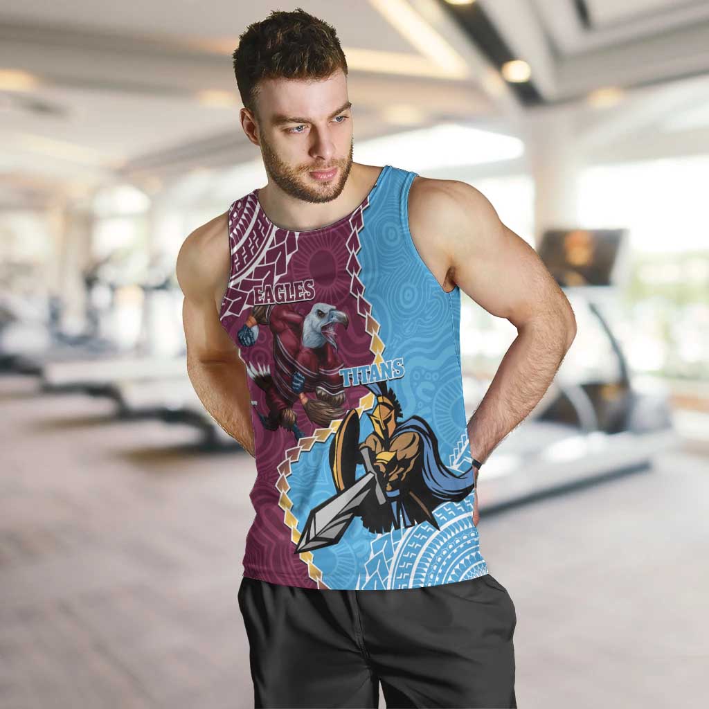 Personalised Eagles And Titans Rugby Men Tank Top Aboriginal Mix Polynesian Pattern - Vibe Hoodie Shop
