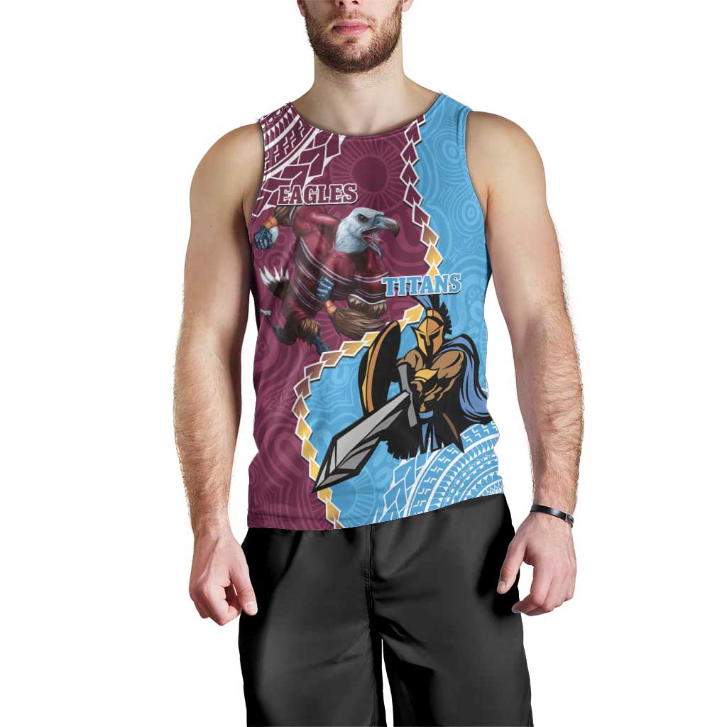 Personalised Eagles And Titans Rugby Men Tank Top Aboriginal Mix Polynesian Pattern - Vibe Hoodie Shop