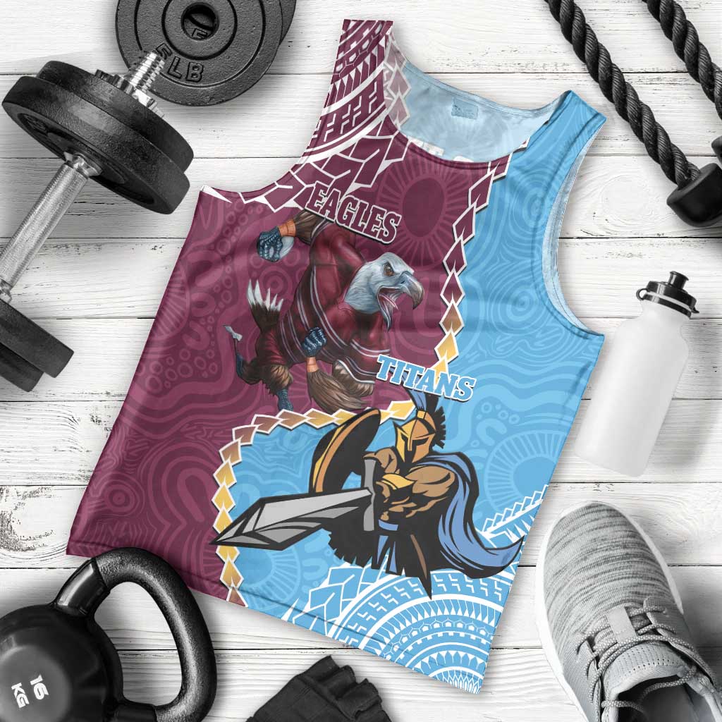 Personalised Eagles And Titans Rugby Men Tank Top Aboriginal Mix Polynesian Pattern - Vibe Hoodie Shop