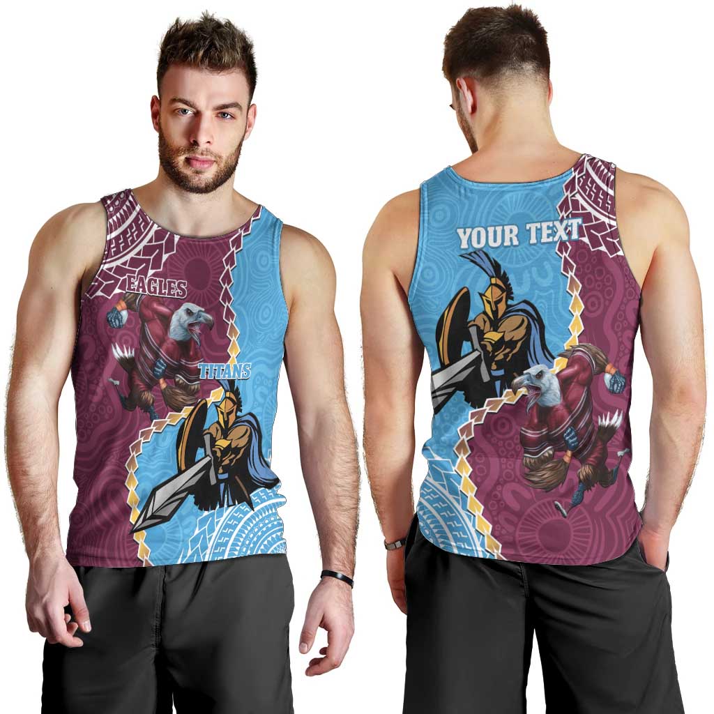 Personalised Eagles And Titans Rugby Men Tank Top Aboriginal Mix Polynesian Pattern - Vibe Hoodie Shop