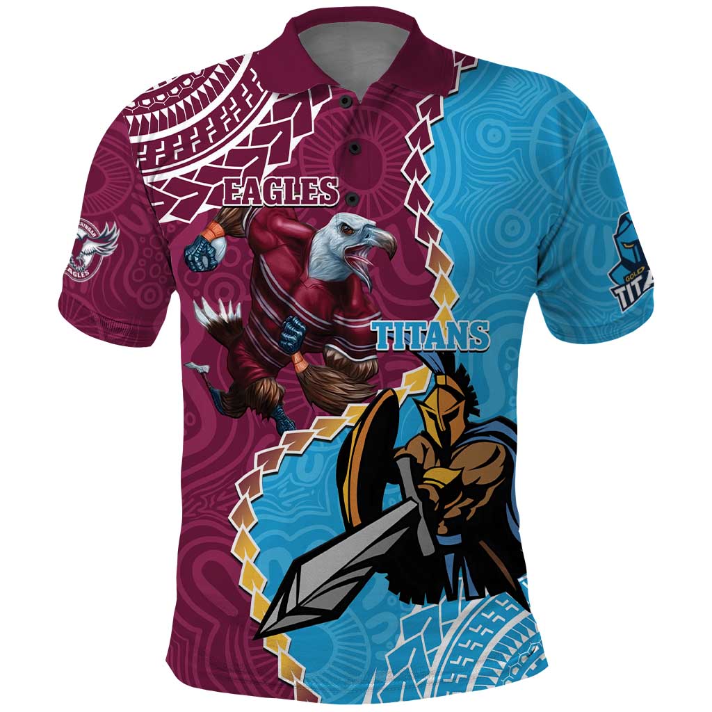 Personalised Eagles And Titans Rugby Polo Shirt Aboriginal Mix Polynesian Pattern - Vibe Hoodie Shop