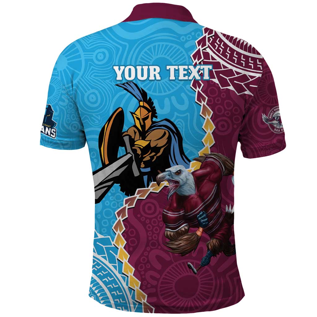 Personalised Eagles And Titans Rugby Polo Shirt Aboriginal Mix Polynesian Pattern - Vibe Hoodie Shop