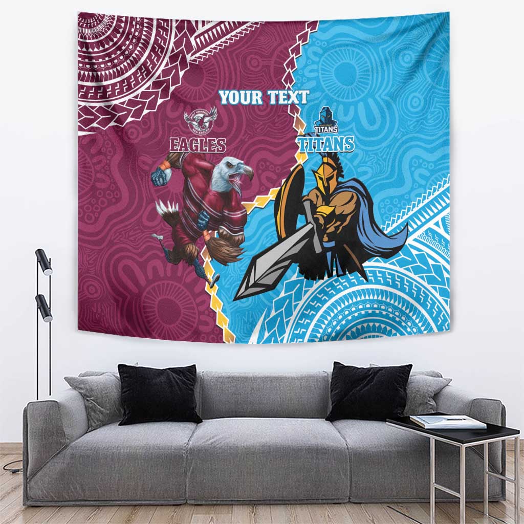 Personalised Eagles And Titans Rugby Tapestry Aboriginal Mix Polynesian Pattern - Vibe Hoodie Shop