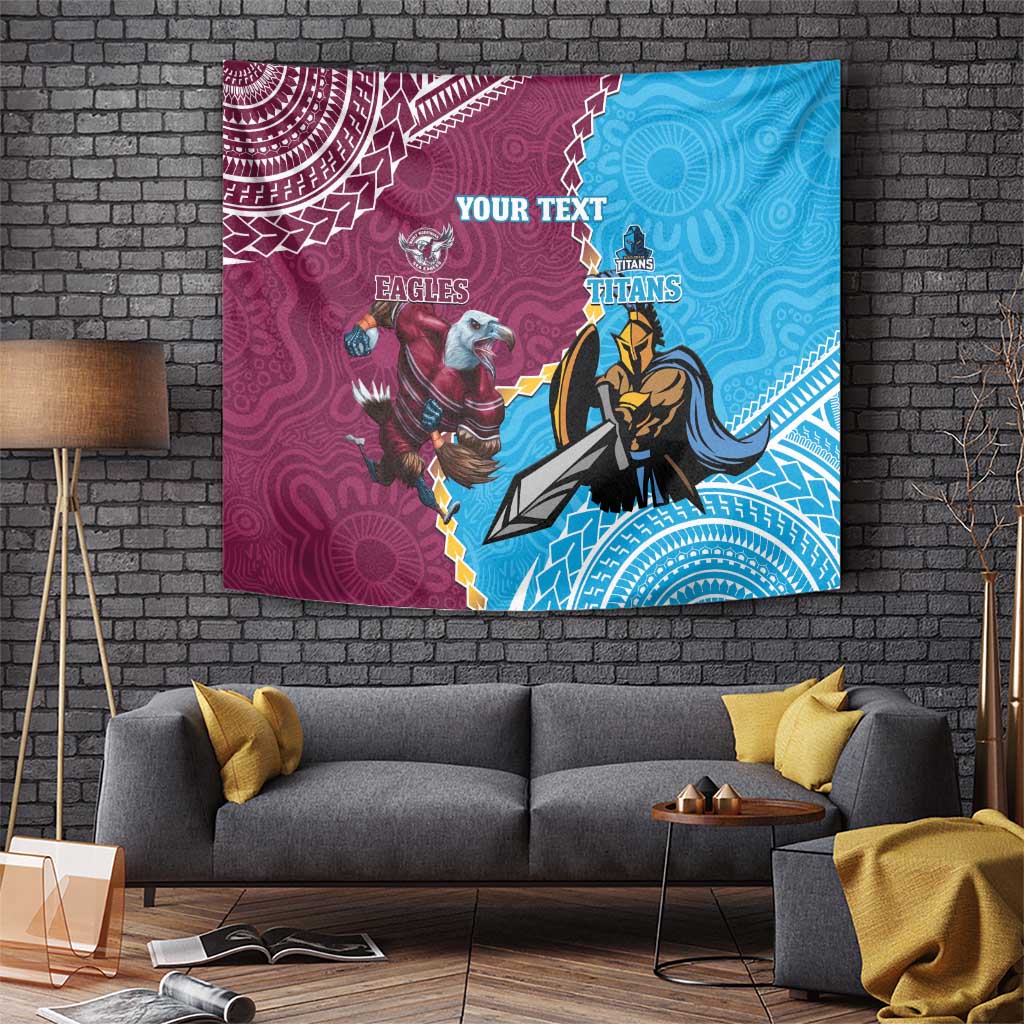 Personalised Eagles And Titans Rugby Tapestry Aboriginal Mix Polynesian Pattern - Vibe Hoodie Shop