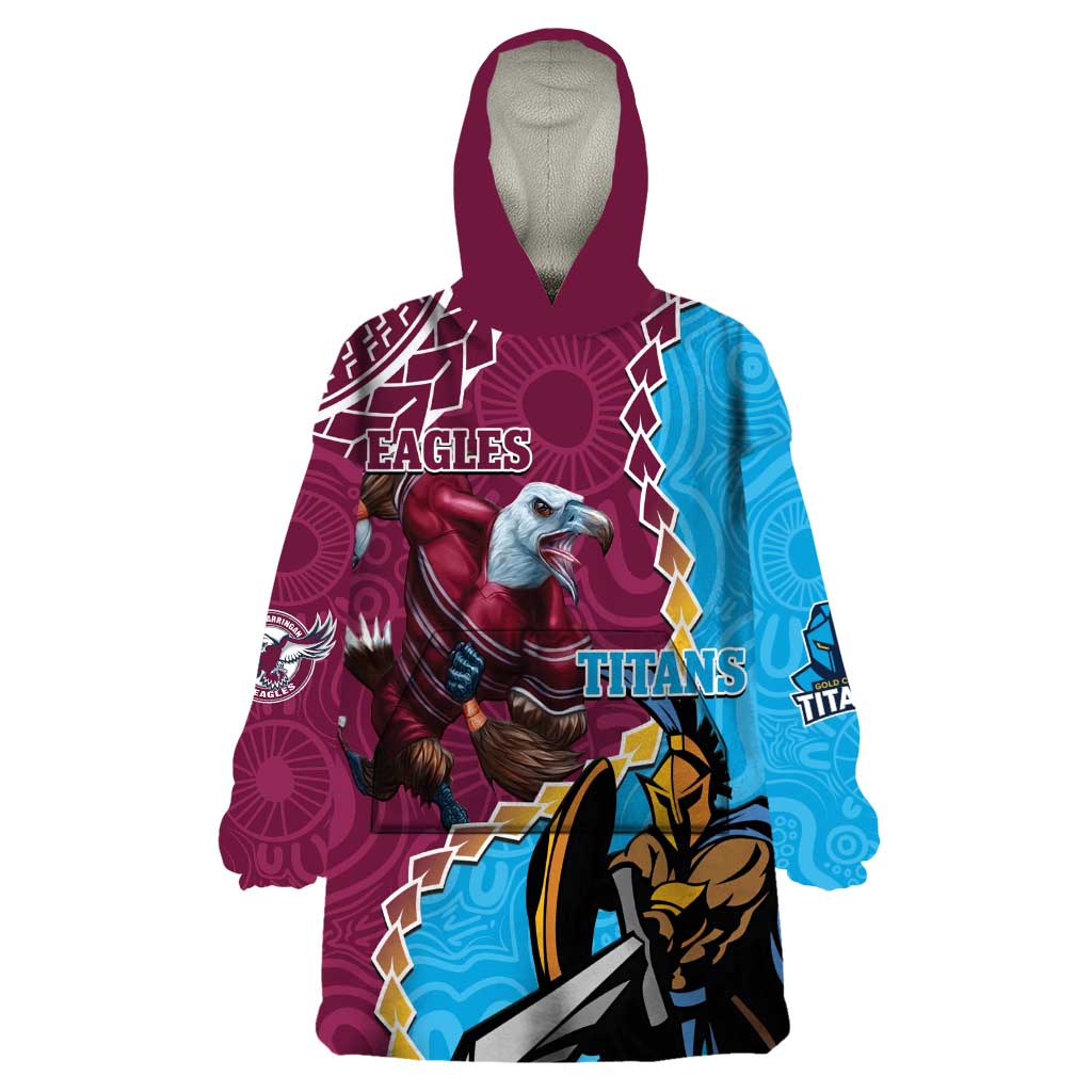 Personalised Eagles And Titans Rugby Wearable Blanket Hoodie Aboriginal Mix Polynesian Pattern - Vibe Hoodie Shop