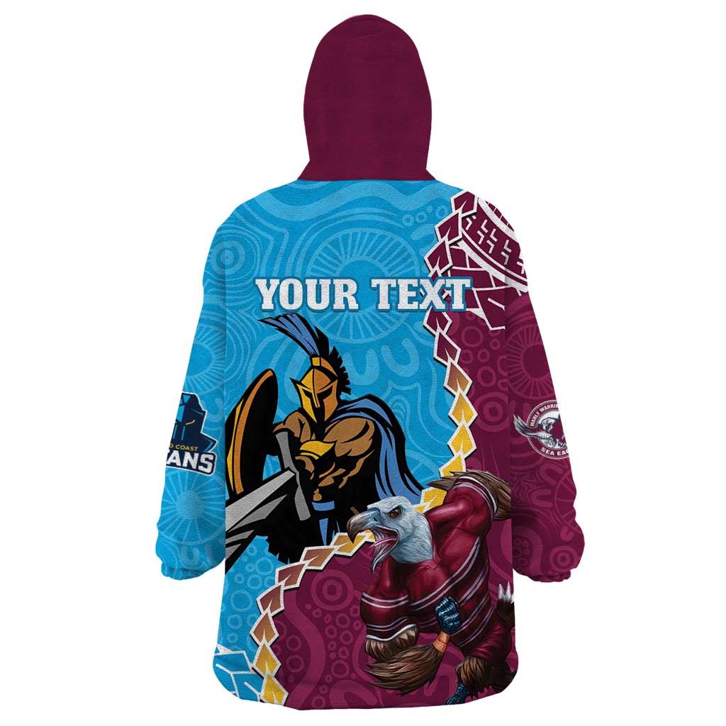 Personalised Eagles And Titans Rugby Wearable Blanket Hoodie Aboriginal Mix Polynesian Pattern - Vibe Hoodie Shop