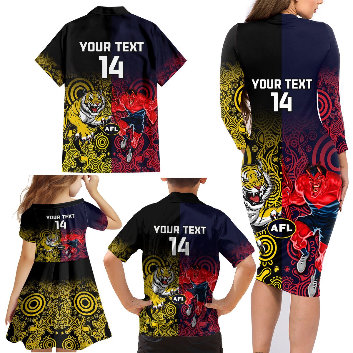 custom-demons-and-tigers-football-family-matching-long-sleeve-bodycon-dress-and-hawaiian-shirt-2023-together-indigenous-art