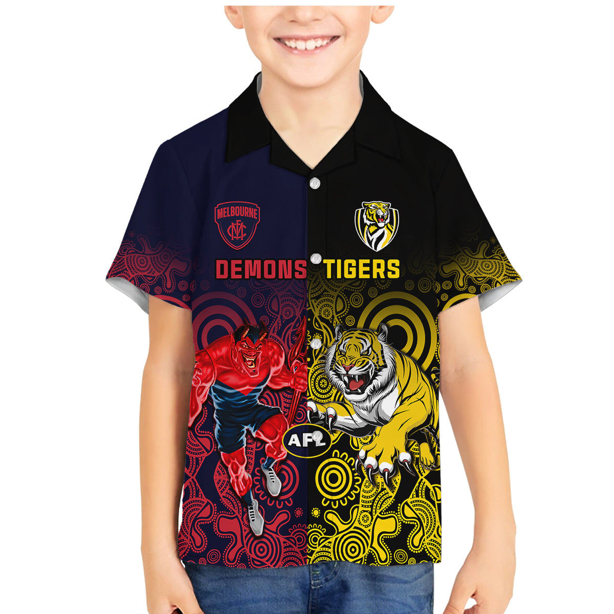 custom-demons-and-tigers-football-family-matching-mermaid-dress-and-hawaiian-shirt-2023-together-indigenous-art