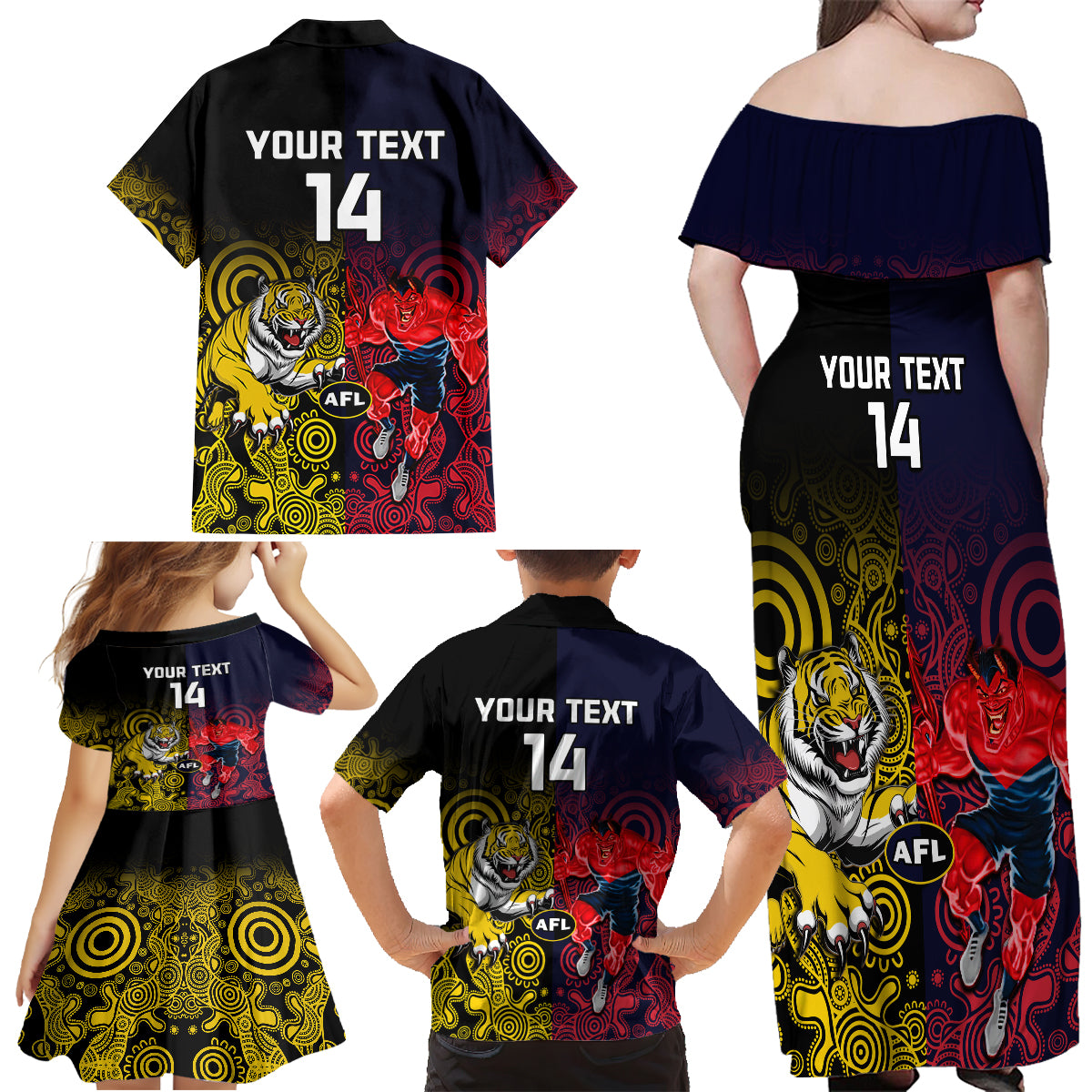 custom-demons-and-tigers-football-family-matching-off-shoulder-long-sleeve-dress-and-hawaiian-shirt-2023-together-indigenous-art