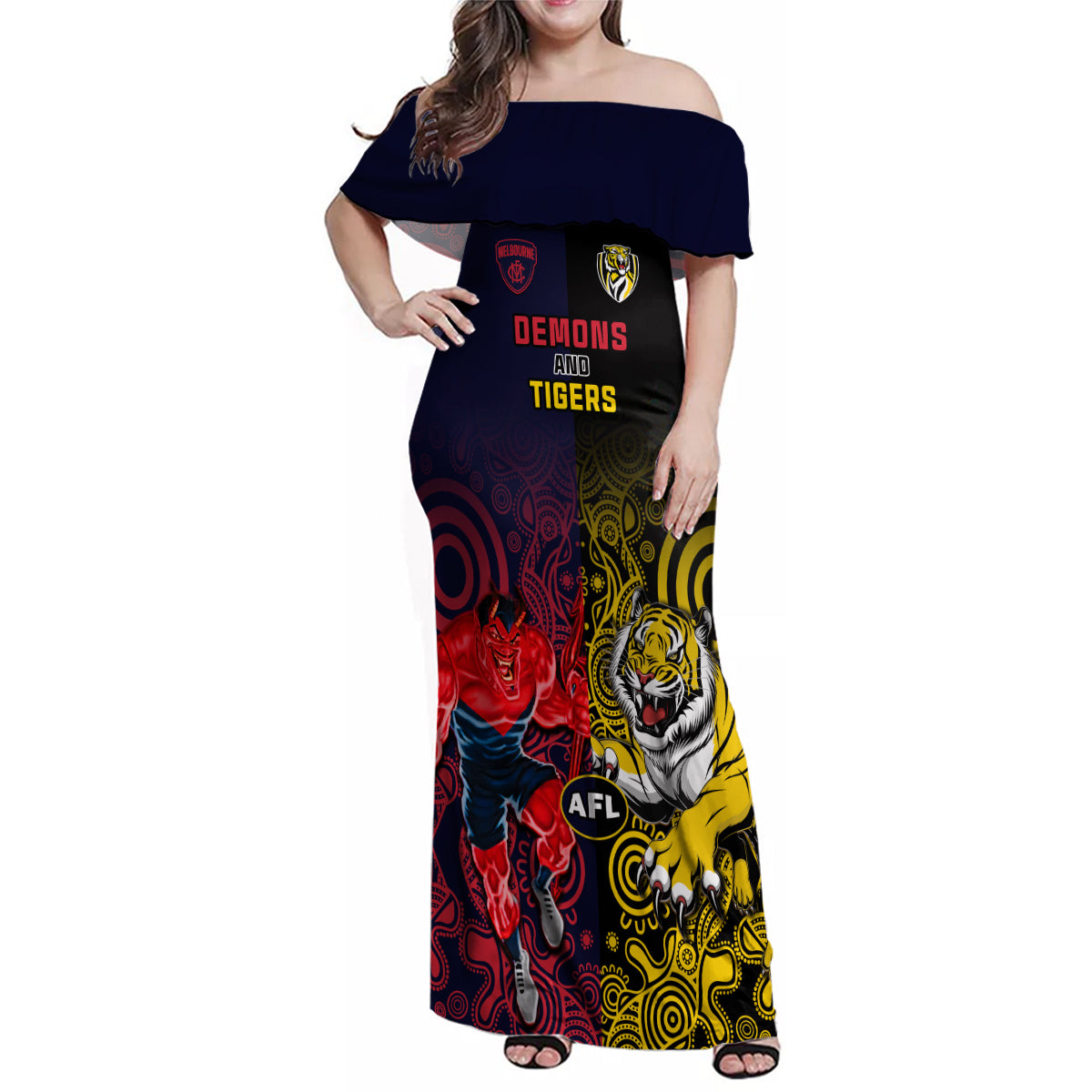 custom-demons-and-tigers-football-family-matching-off-shoulder-maxi-dress-and-hawaiian-shirt-2023-together-indigenous-art