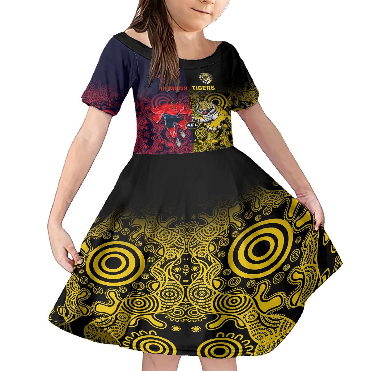 custom-demons-and-tigers-football-family-matching-off-shoulder-short-dress-and-hawaiian-shirt-2023-together-indigenous-art