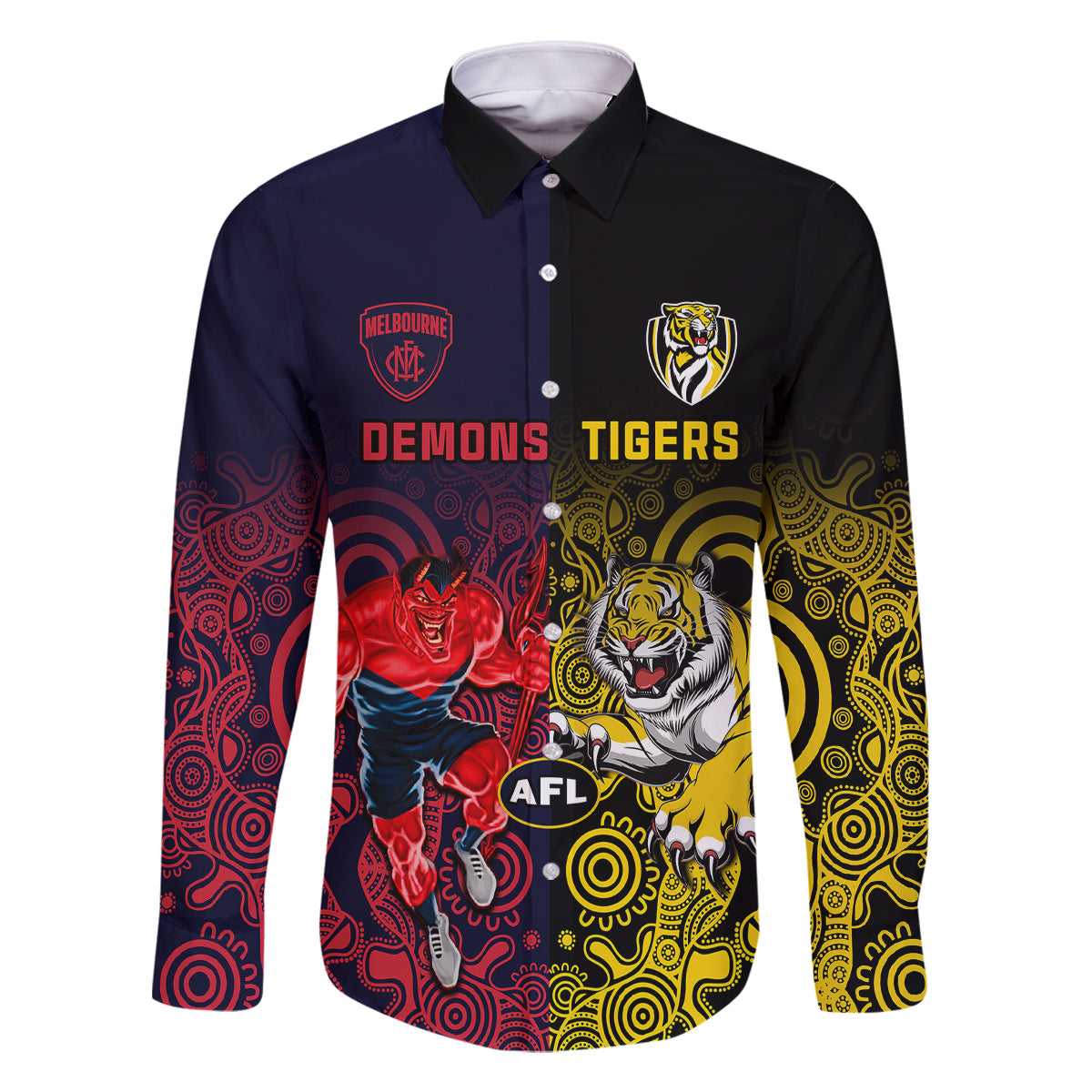 custom-demons-and-tigers-football-family-matching-off-shoulder-short-dress-and-hawaiian-shirt-2023-together-indigenous-art