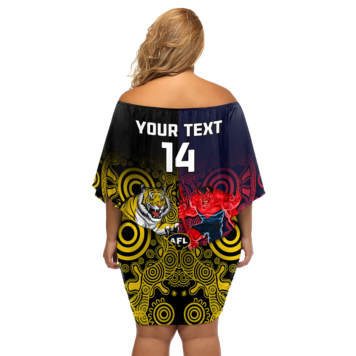 custom-demons-and-tigers-football-family-matching-off-shoulder-short-dress-and-hawaiian-shirt-2023-together-indigenous-art