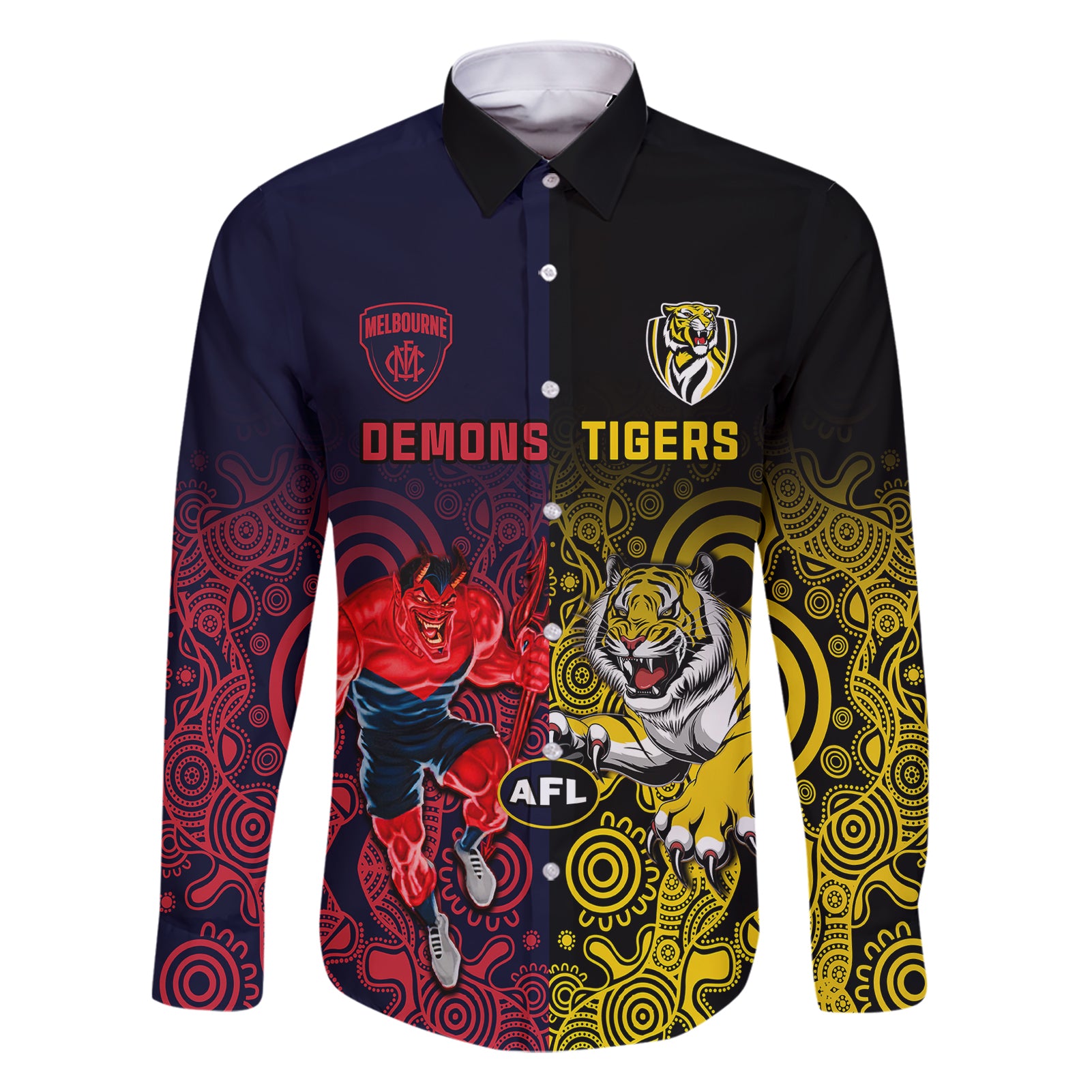 custom-demons-and-tigers-football-family-matching-short-sleeve-bodycon-dress-and-hawaiian-shirt-2023-together-indigenous-art