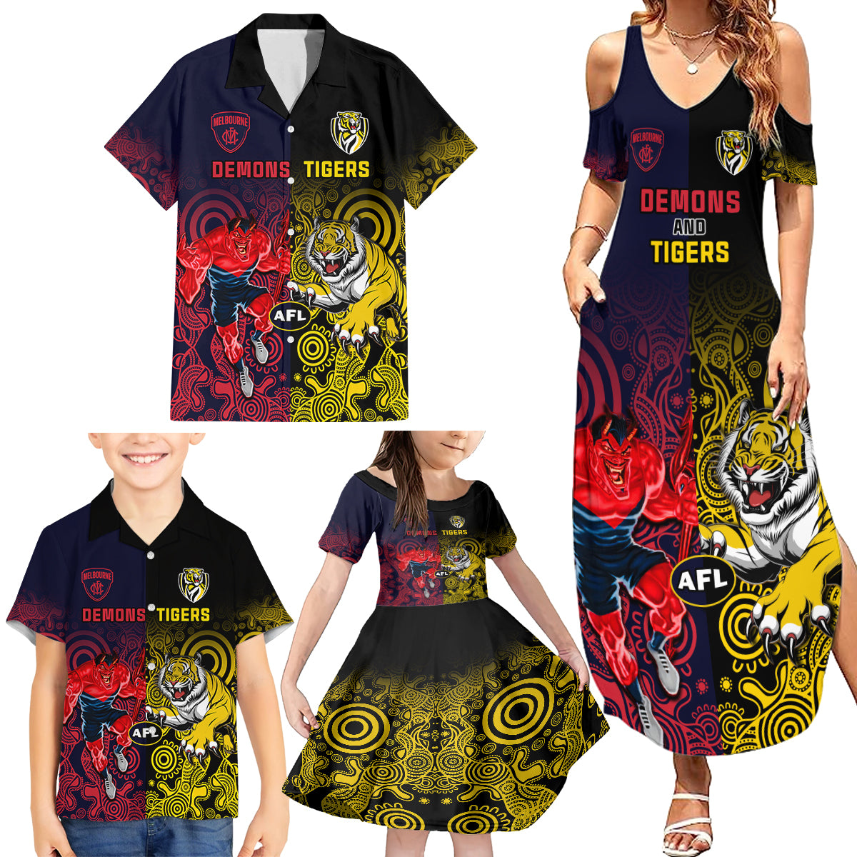 custom-demons-and-tigers-football-family-matching-summer-maxi-dress-and-hawaiian-shirt-2023-together-indigenous-art