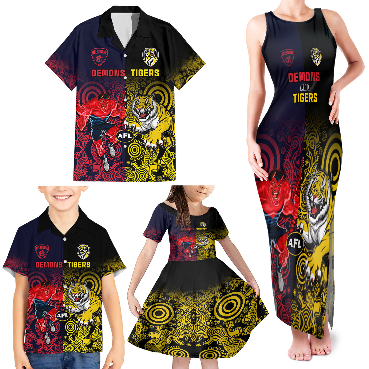 custom-demons-and-tigers-football-family-matching-tank-maxi-dress-and-hawaiian-shirt-2023-together-indigenous-art