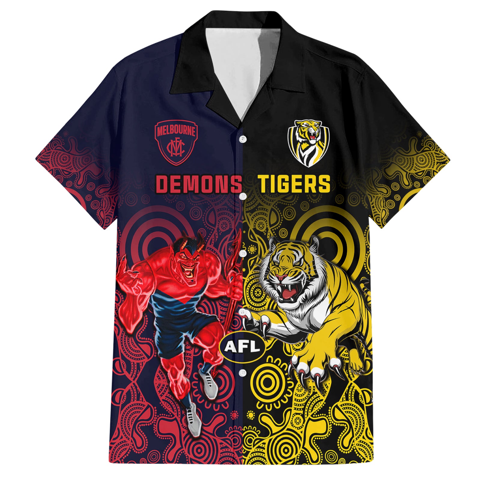 Custom Demons And Tigers Football Hawaiian Shirt 2023 Together Indigenous Art - Vibe Hoodie Shop