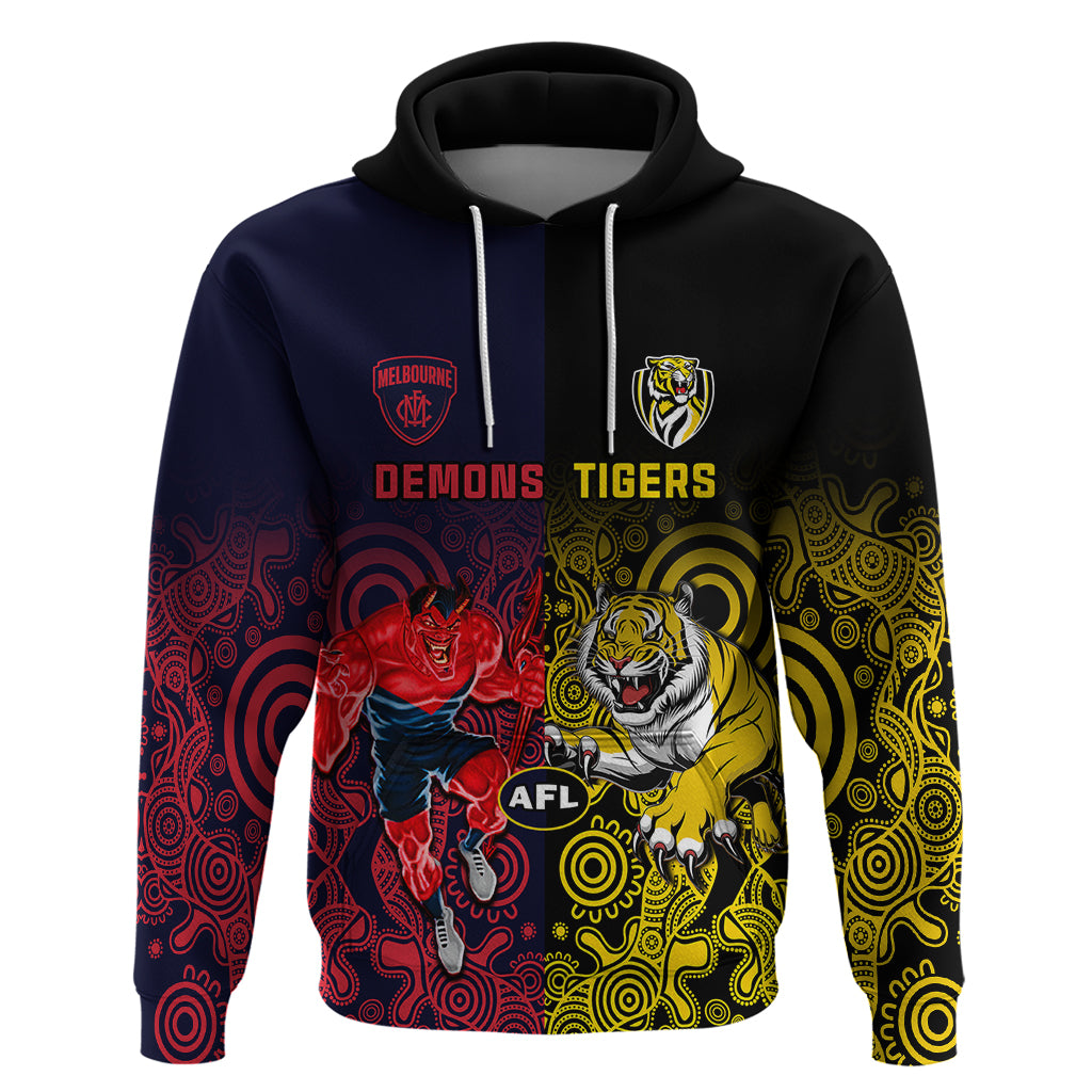 Custom Demons And Tigers Football Hoodie 2023 Together Indigenous Art - Vibe Hoodie Shop