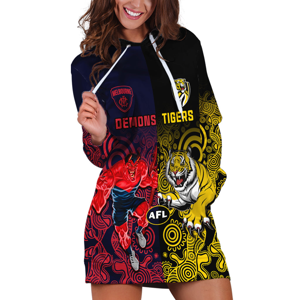 Custom Demons And Tigers Football Hoodie Dress 2023 Together Indigenous Art - Vibe Hoodie Shop