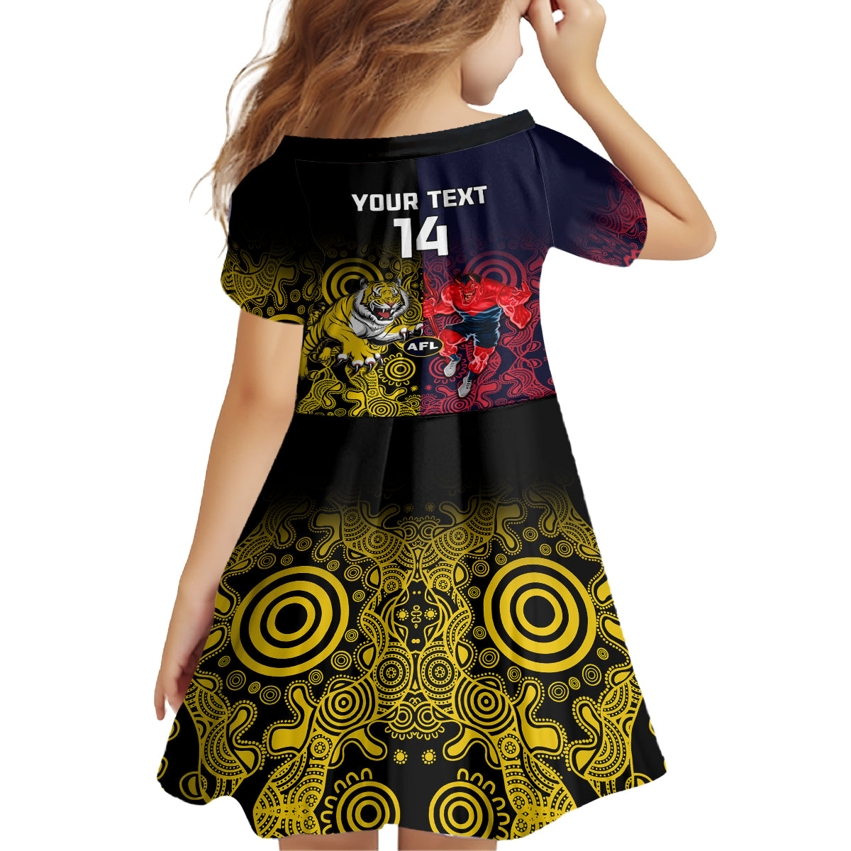 Custom Demons And Tigers Football Kid Short Sleeve Dress 2023 Together Indigenous Art - Vibe Hoodie Shop