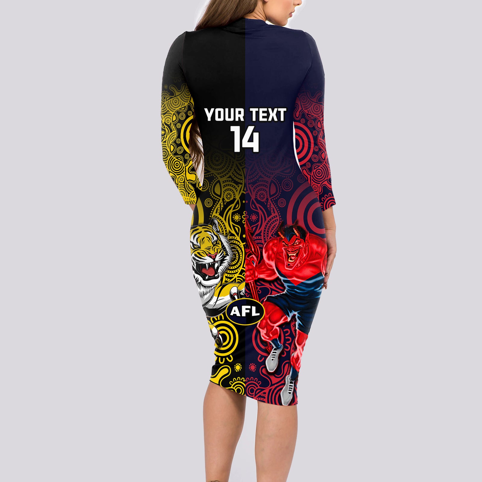 custom-demons-and-tigers-football-long-sleeve-bodycon-dress-2023-together-indigenous-art