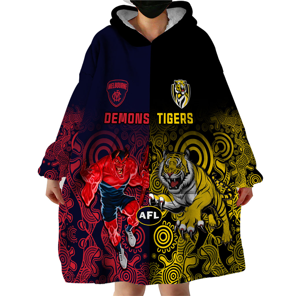 Custom Demons And Tigers Football Wearable Blanket Hoodie 2023 Together Indigenous Art - Vibe Hoodie Shop