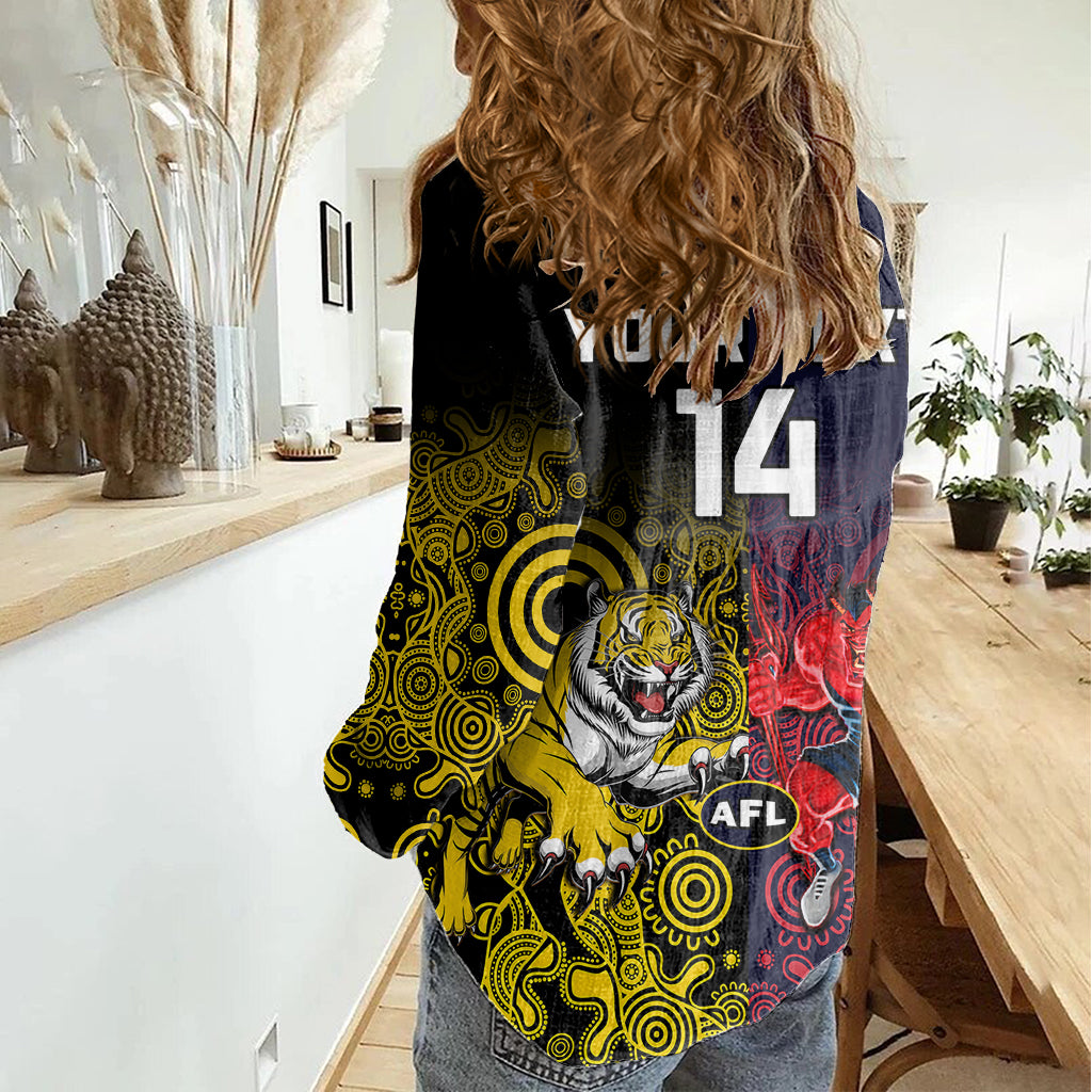 Custom Demons And Tigers Football Women Casual Shirt 2023 Together Indigenous Art - Vibe Hoodie Shop