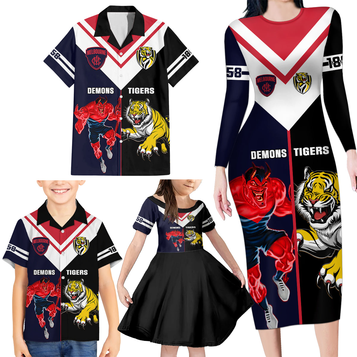 custom-demons-and-tigers-football-family-matching-long-sleeve-bodycon-dress-and-hawaiian-shirt-2023-together-sporty-version