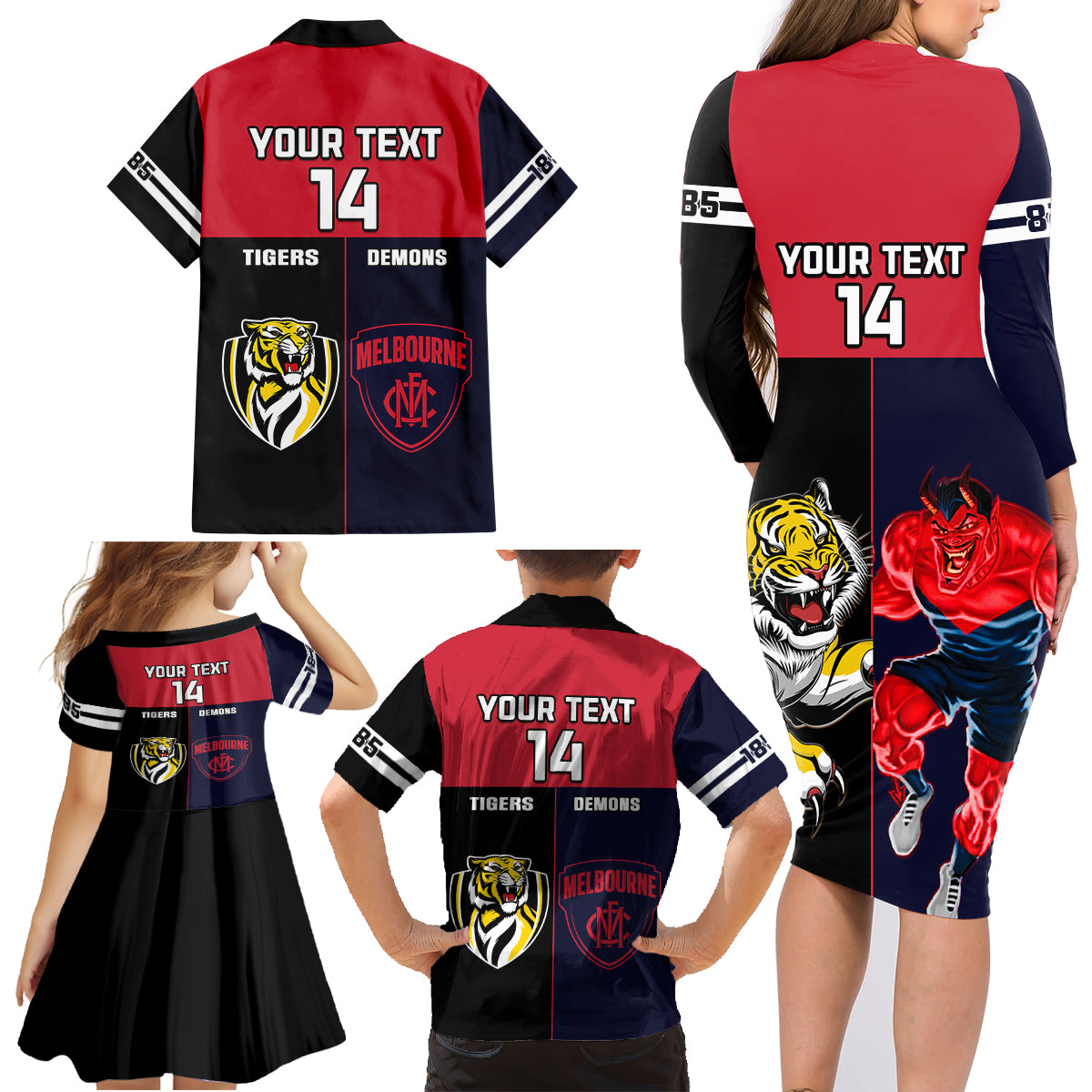 custom-demons-and-tigers-football-family-matching-long-sleeve-bodycon-dress-and-hawaiian-shirt-2023-together-sporty-version