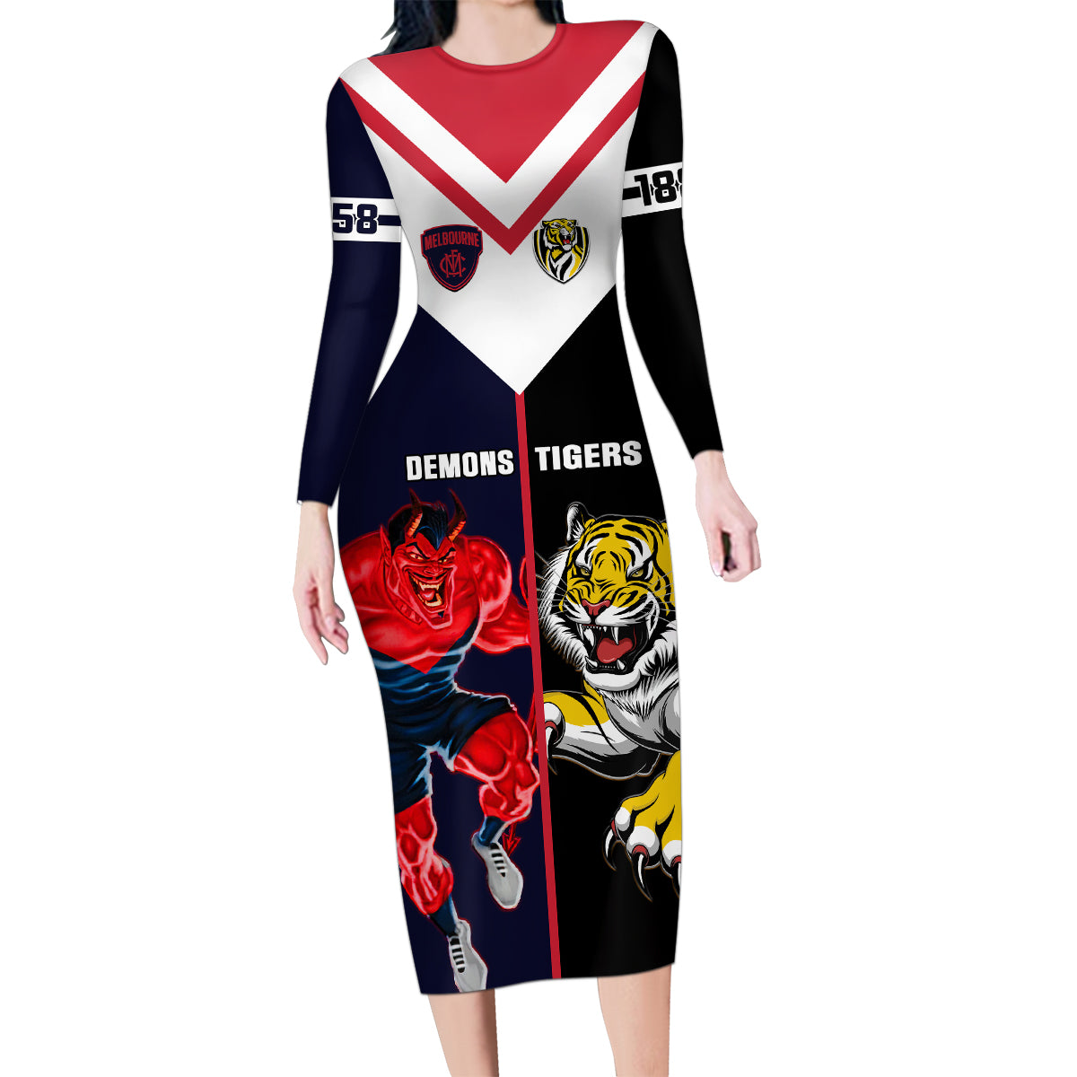 custom-demons-and-tigers-football-family-matching-long-sleeve-bodycon-dress-and-hawaiian-shirt-2023-together-sporty-version