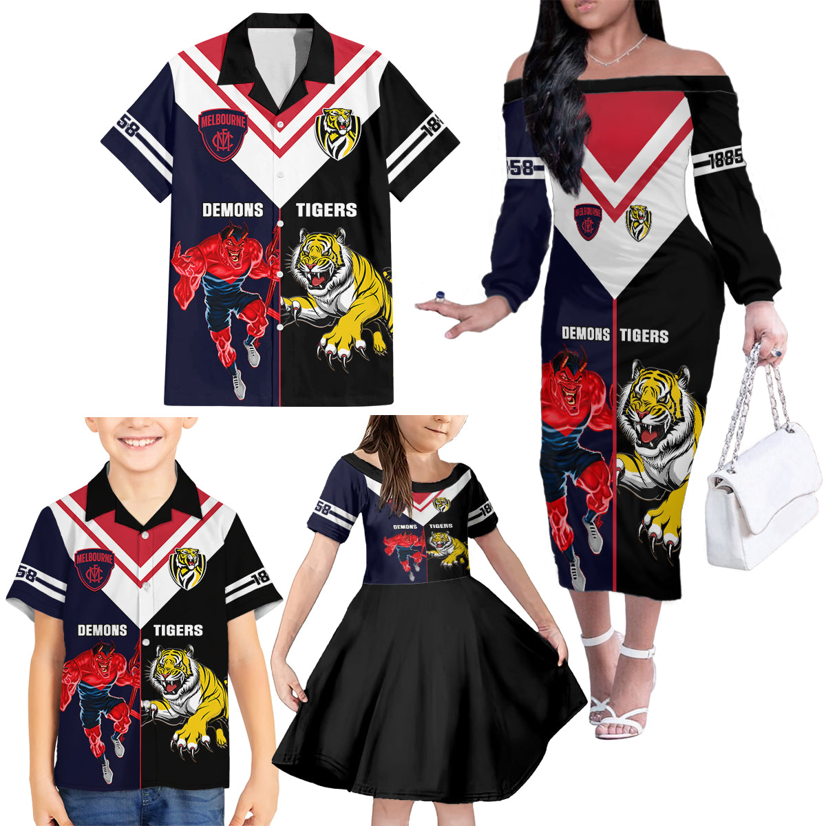 custom-demons-and-tigers-football-family-matching-off-shoulder-long-sleeve-dress-and-hawaiian-shirt-2023-together-sporty-version